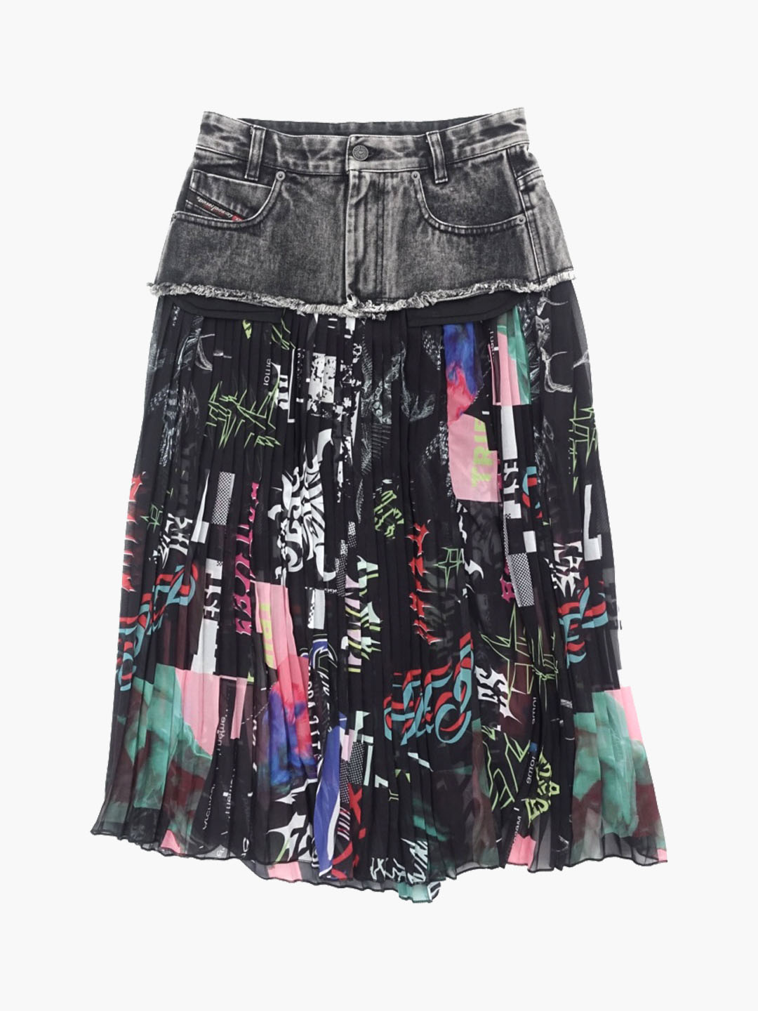 DIESELDenim layered pleats skirt